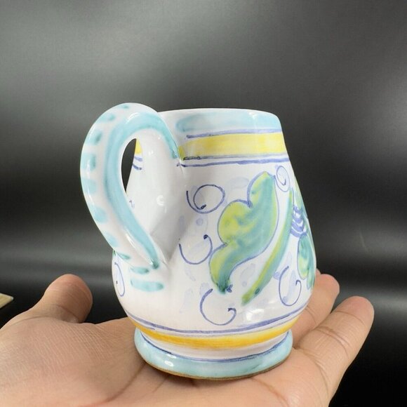 Hand Painted Italian Tuscan Pottery Small Pitcher Creamer Hand Crafted Italy VTG - Picture 12 of 15